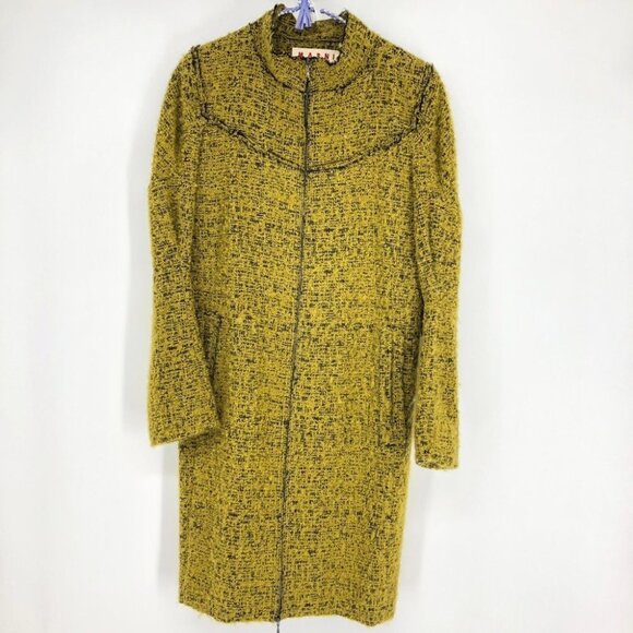 MARNI Mustard &  Black Textured Boucle Mohair wool Blend trench Coat size 40 - Picture 12 of 14